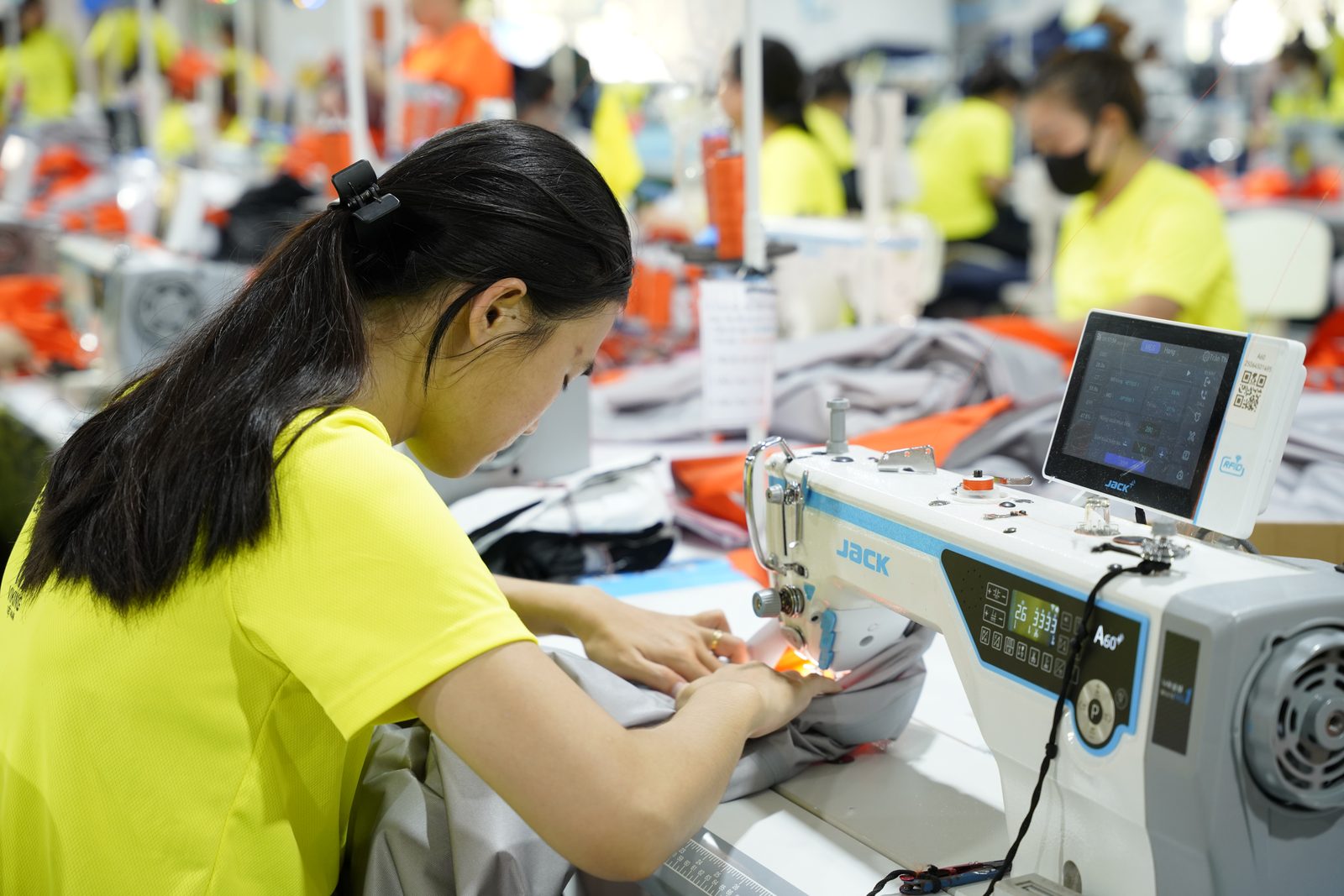 A technical garment line at Viking Vietnam. Every style is run against its own technical file.