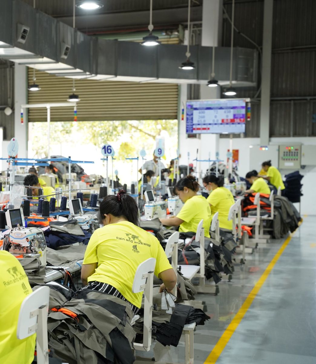 The Viking Vietnam production area with data boards along the lines