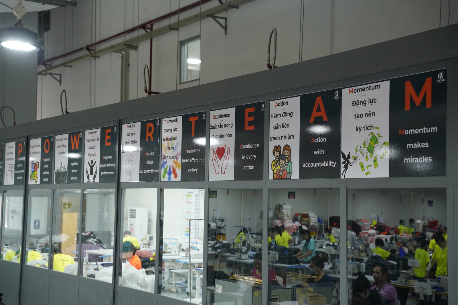 The technical and sample development area at Viking Vietnam seen from the production floor