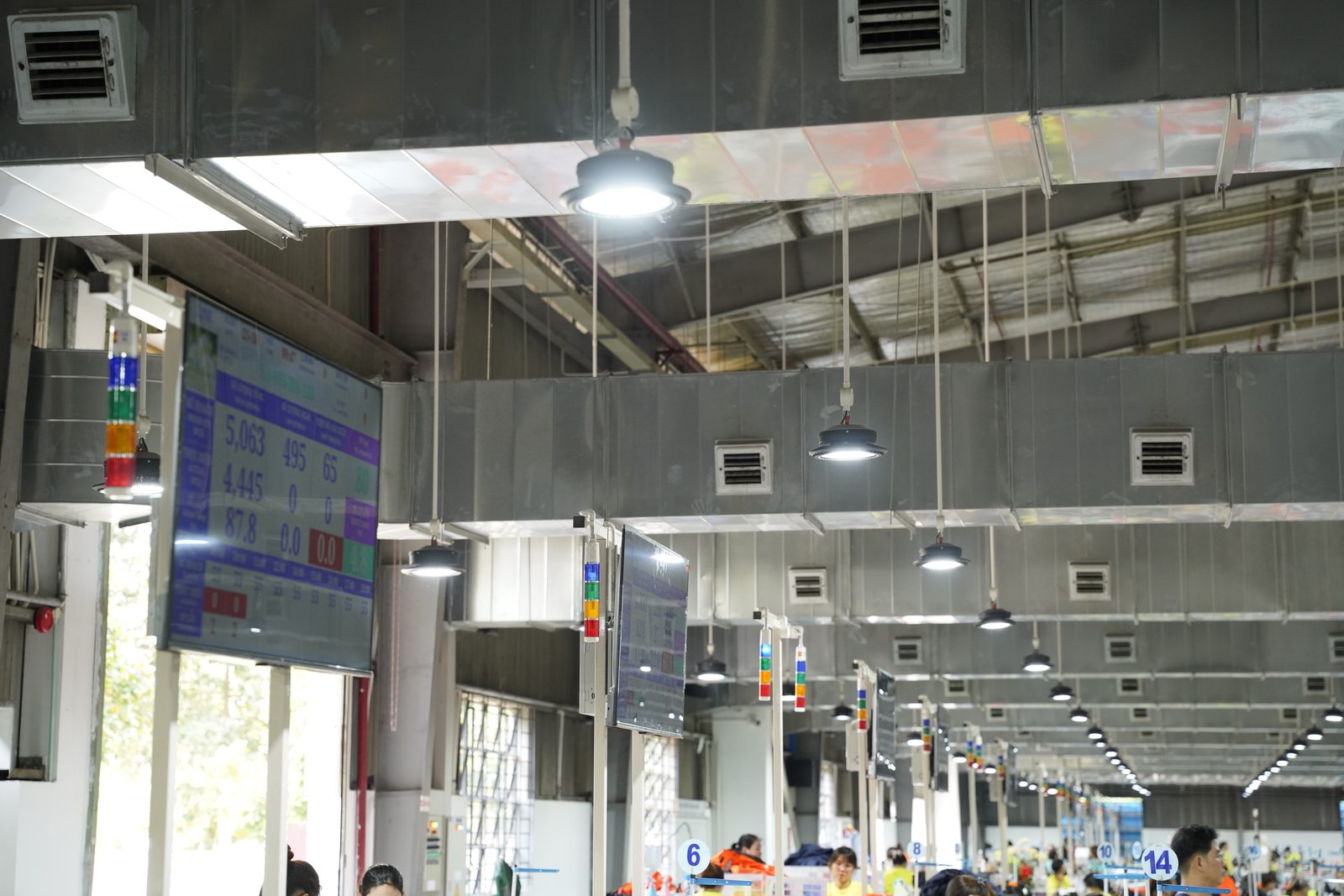 A real time production data board above the sewing area at Viking Vietnam