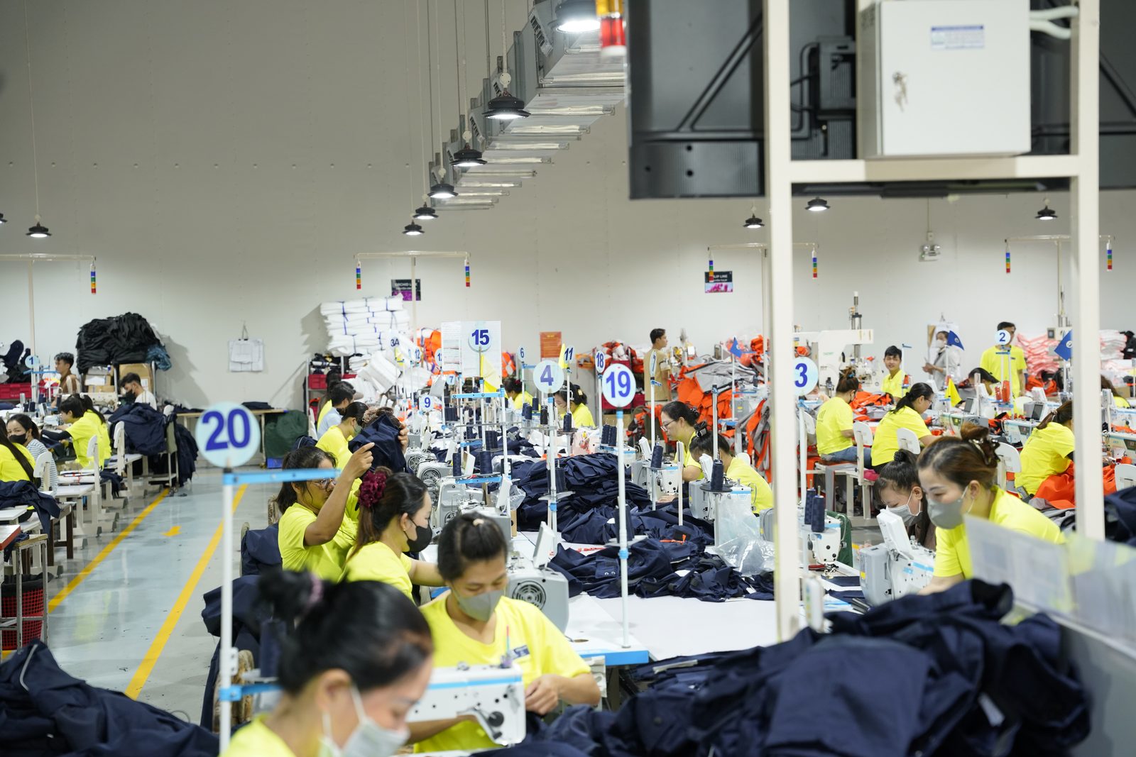 Sewing line at Viking Vietnam with numbered operation positions and a clearly defined production flow