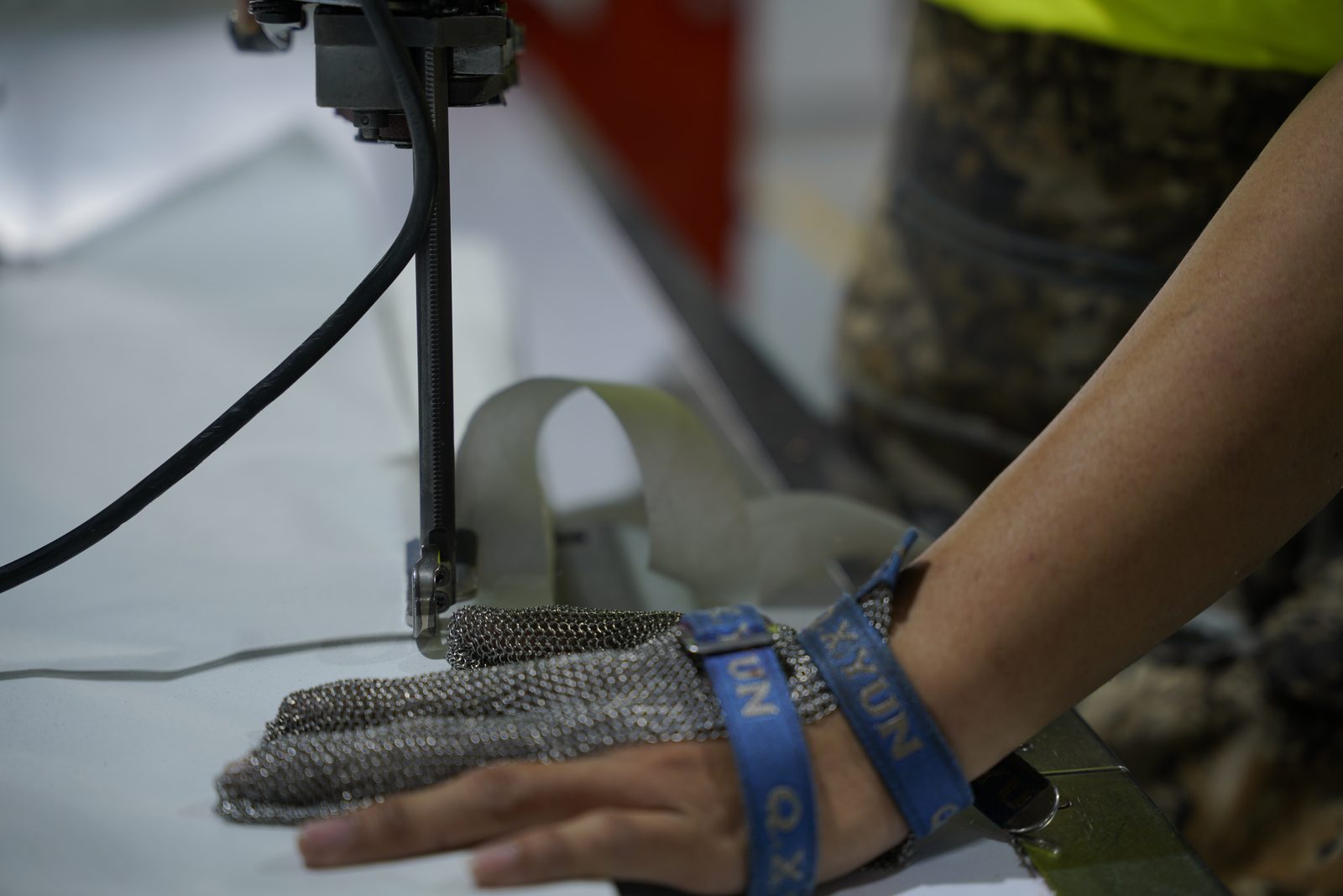 Detail sewing operation on technical fabric