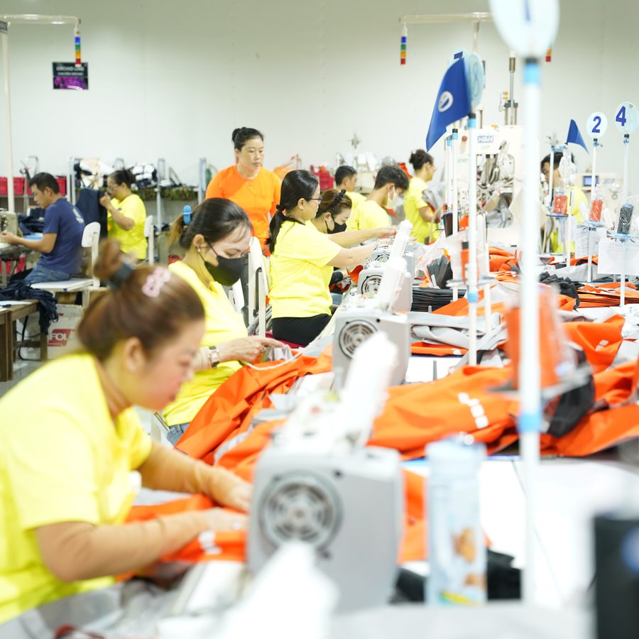 Sewing line producing reflective protective garments at Viking Vietnam